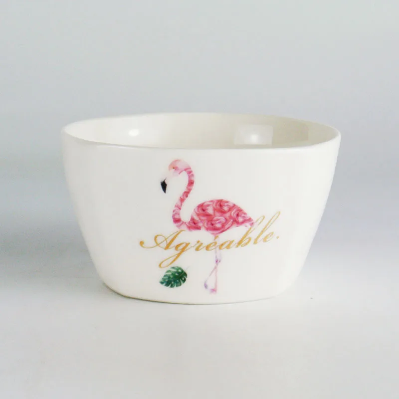 Square Bowl B Столовая посуда в западном стиле, фламинго, керамическая тарелка, ложка, нордический цветок, прямоугольная чашка из костяного фарфора, тарелка для завтрака, миска, посуда - Цвет: Square Bowl B