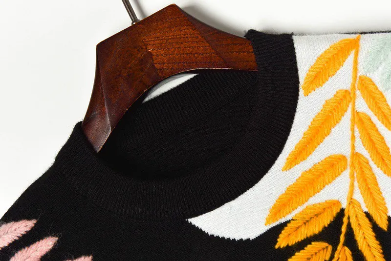 JOYDU вышивка листья мультфильм девушка блёстки бисером дизайнер вязаный пуловер свитер женский осенний джемпер длинный рукав в полоску
