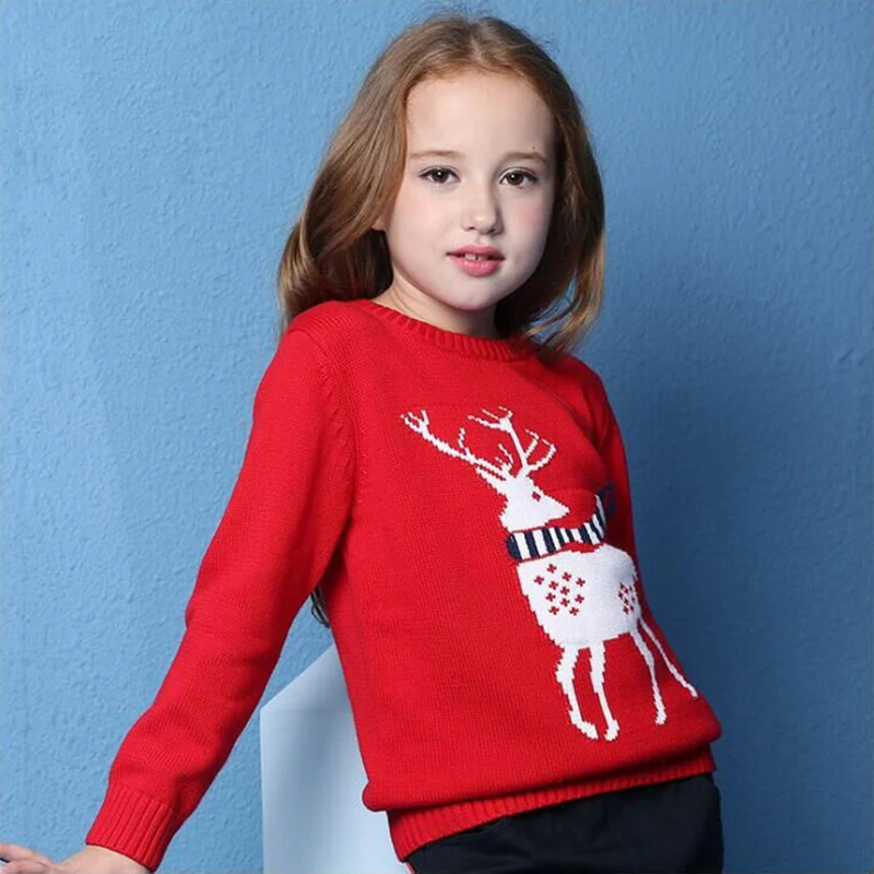 Осенне-зимний свитер с рисунком для детей от 5 до 10 лет свитер с рождественским оленем детская одежда хлопковый топ для маленьких мальчиков и девочек, пуловер