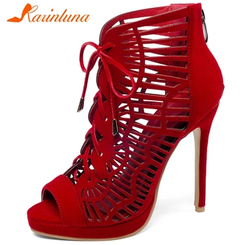 

Karinluna Fashion New Design Dropship Thin High Heels Summer Sandals Woman Shoes Zip Up Peep Toe Concise Shoes Women Sandals