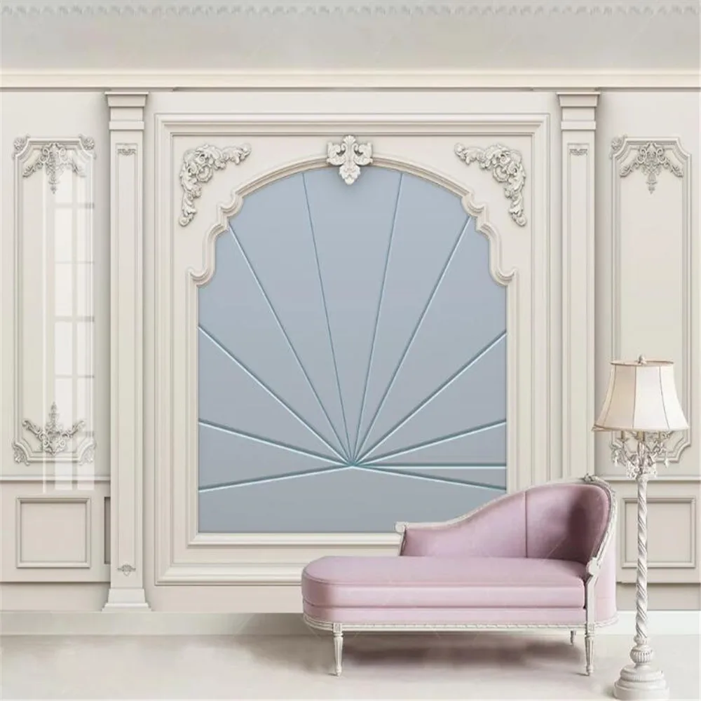 

Milofi Custom large wallpaper mural white plaster line European carved leather soft package 3d TV background wall