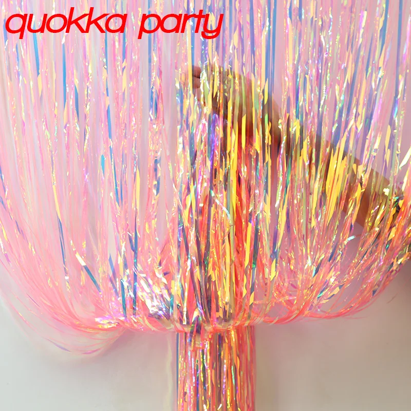 Gorgeous Party Backdrop Curtains Iridescent Tinsel Foil Fringe Birthday Wedding Decoration Baby Shower Anniversary Decor Drapes