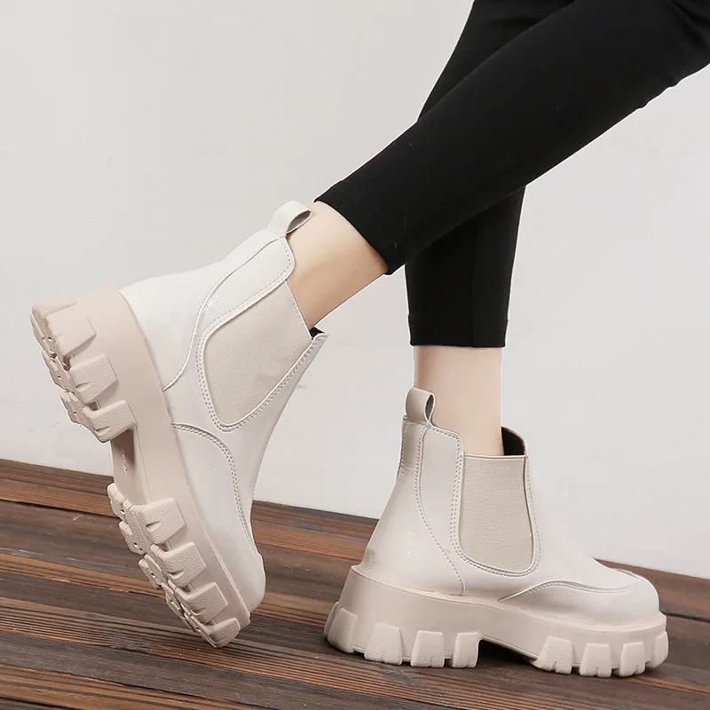 Chelsea Boots Female Women Shoes Platforms Woman Shoes Ankle Boots for Women Fashion 2021 Black Boot Female Heels Booties Sewing