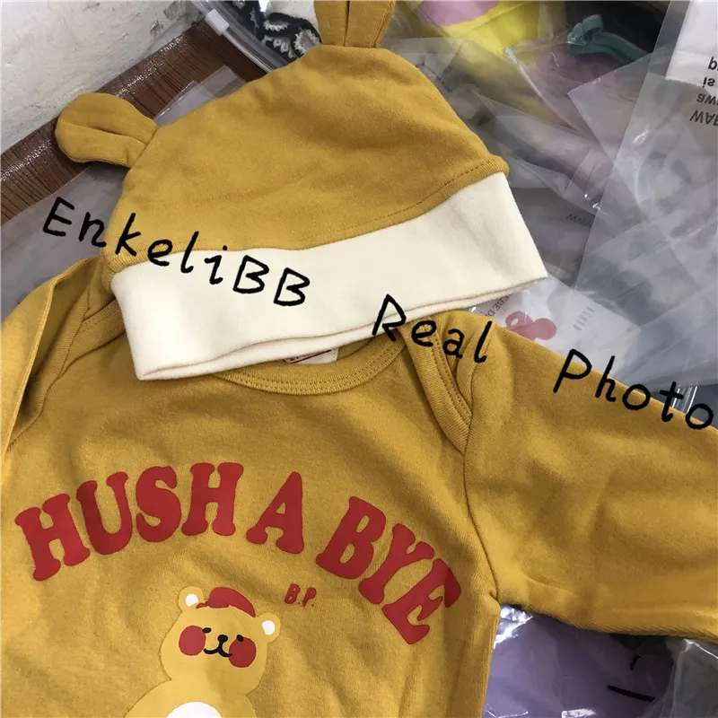 Корейский детский брендовый комбинезон с шапочкой; сезон осень-зима; Bebe De Pi*; Детский комбинезон для мальчиков и девочек; модные комплекты для новорожденных