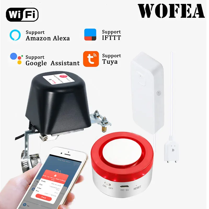 Wofea WIFI датчик воды с автоматическим запорным клапаном умная сирена Автоматизация