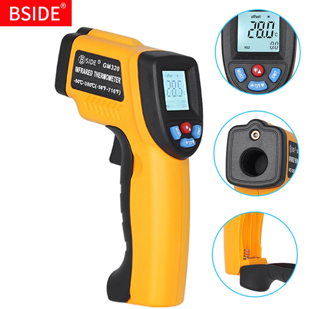 

BSIDE GM320 Infrared Thermometer New Pyrometer LCD IR Non-Contact Digital Temperature Meter Point -50~380 Degree Thermometer