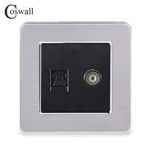 COSWALL RJ11 2 ядра телефонный разъем с женский ТВ Джек Нержавеющая сталь матовая панель розетка