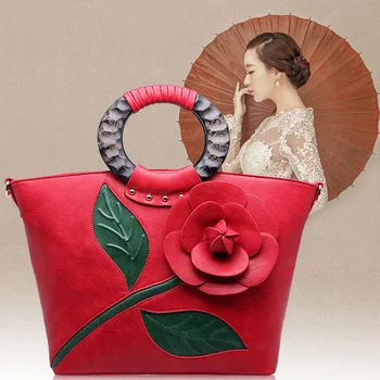 

2020 summer new women's bag tote bag retro red big flower handbag shoulder messenger bag