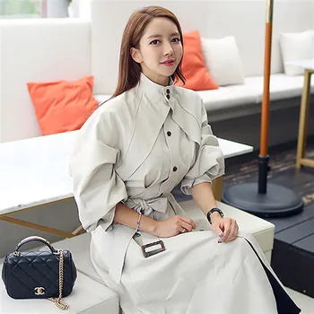 

2019 Autumn Winter Trench Single Breasted Fashion Women Half Bow Vintage Coats X-Long Elegant Sashes Casual Vestidos Wholesale