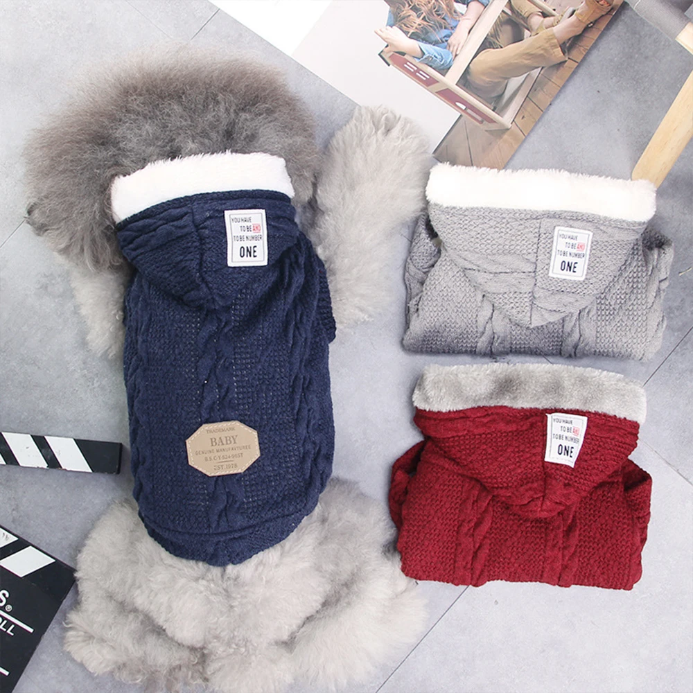 

Winter Dog Cat Warm Sweater Coat Plush Knitted Pullover Hoodie For Small Medium Dogs Chihuahua Soft Comfortable Thick Clothes