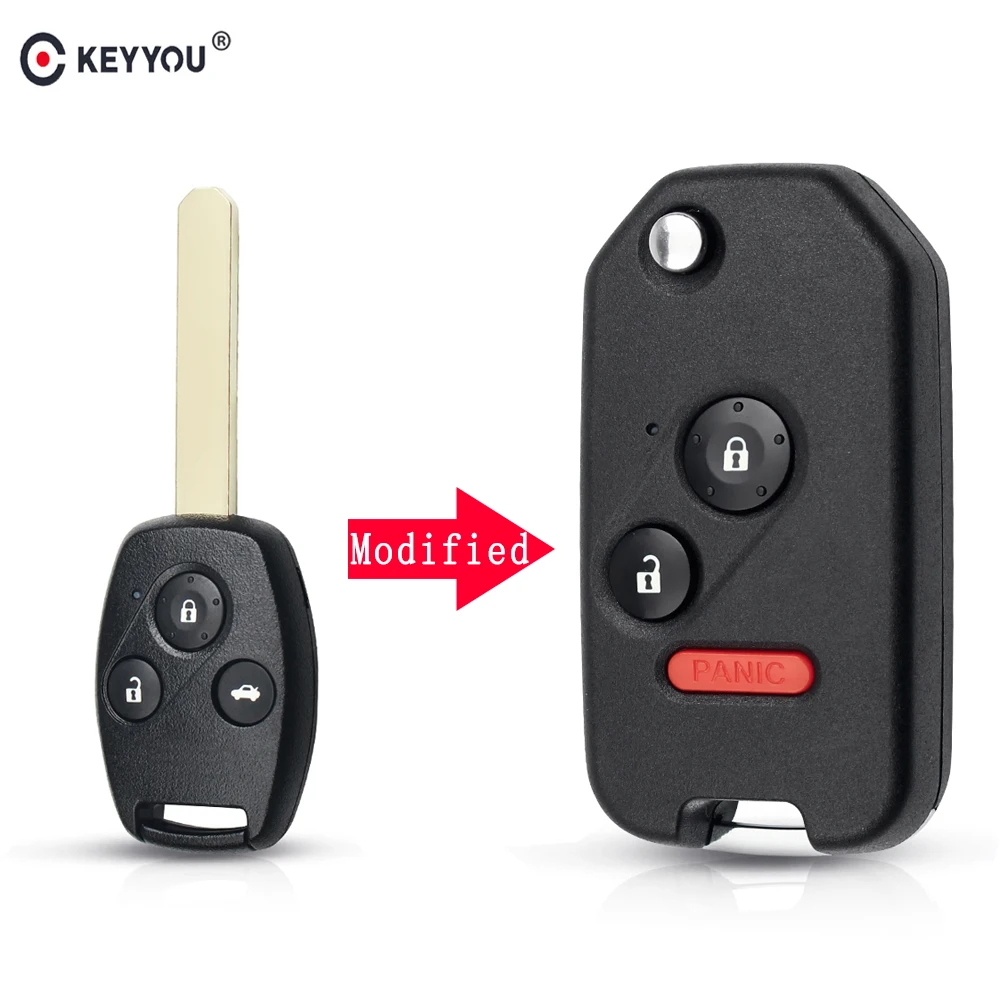 KEYYOU модифицированный откидной складной неразрезанный дистанционный чехол для ключа автомобиля брелок 3 кнопки для Honda для JAZZ/CRV Odyssey CIVIC ACCORD