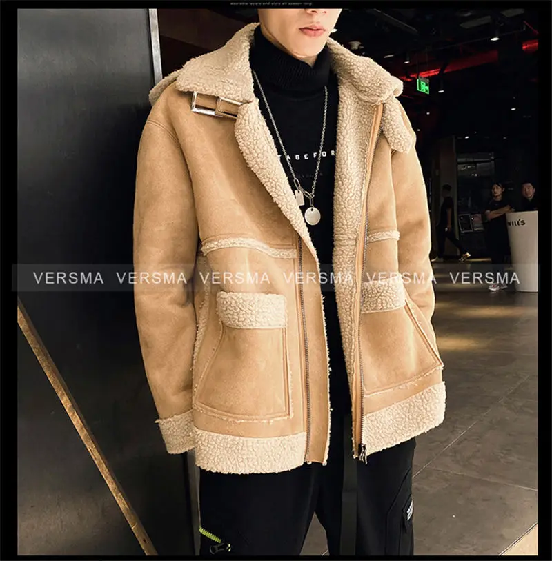 VERSMA,, японский стиль Харадзюку, Ретро стиль, утолщенная шерстяная куртка с воротником, пальто для мужчин, теплые русские зимние пальто, большой размер, пальто из овечьей шерсти