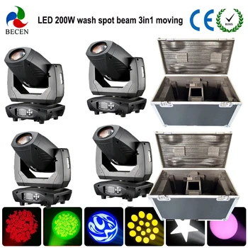 

Spot Wash 200w 3in1 Beam Moving Head Light Rainbow Effect for Party Stage Light DMX512 DJ stage lighting 4pcs+fly case