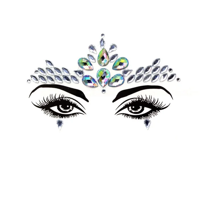 4   Acrylic Resin Drill Diamond Face Jewelry Women Masquerade Party Decor Diy Eyebrow Eye Face Stickers Colorful Crystal Stickers