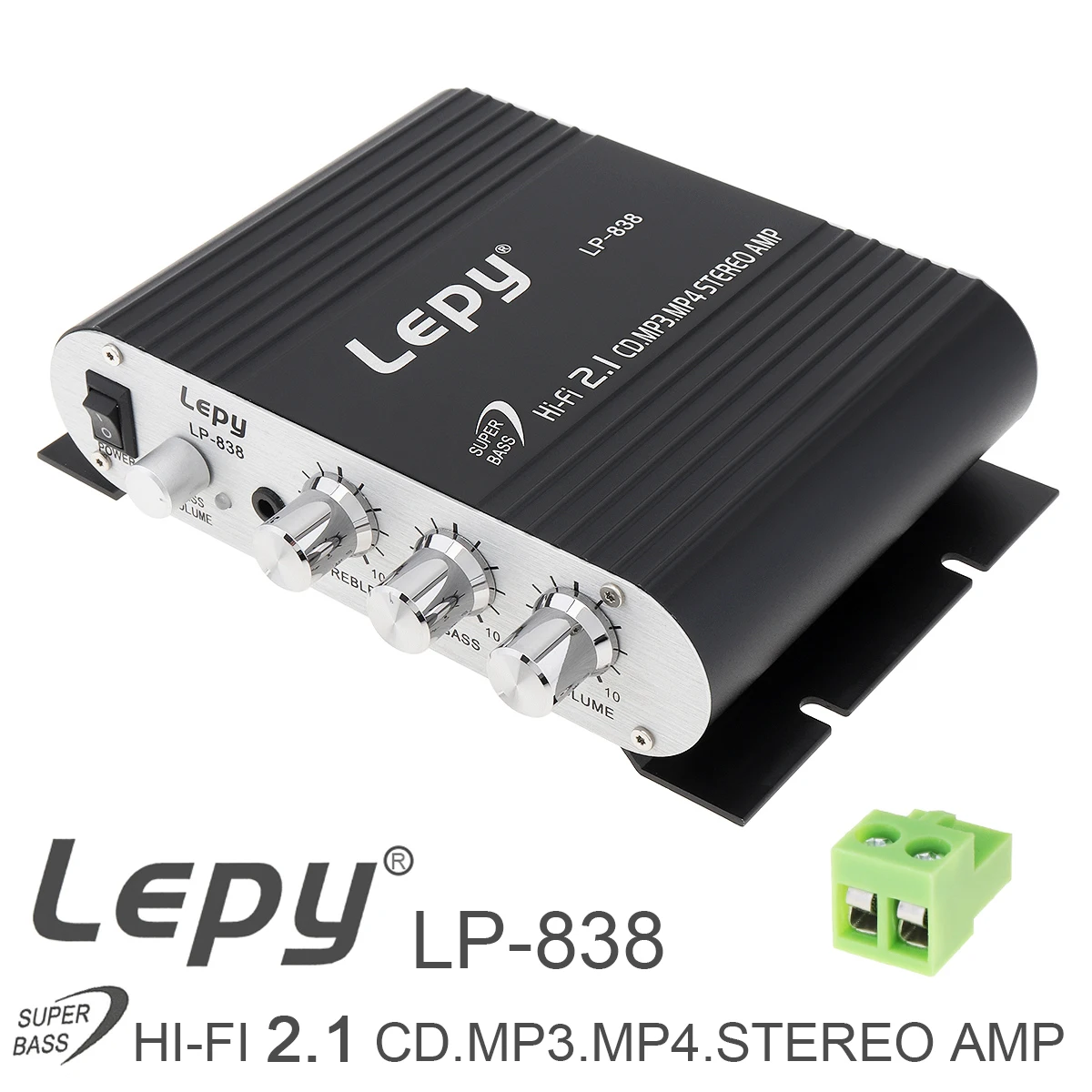 

LP-838 Car Amplifier 12V Mini Hi-Fi 2.1 Amplifier Booster Radio CD MP3 MP4 Stereo AMP Bass Speaker Player for Car Home Audio