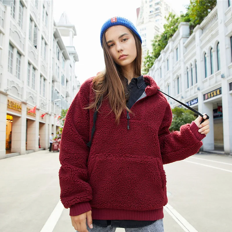 

Oversize Hooded WOMEN'S Hoodie Couples Celebrity Style Hoodie Berber Fleece Warm Hot Selling Stand Collar Cotton Coat Women's