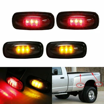 

4pcs Car Side LED Fender Dually Red Amber Marker Bed Light For Dodge Ram 3500 2003-2009 Dark Smoked Red Fender Marker Lights