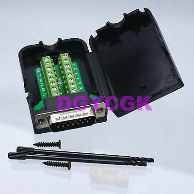 

DHL/EMS 20 Sets*DB15 D-SUB 2-Row male 15 Pin Terminal Breakout Plastic cover screw 3+9 BLACK -h2