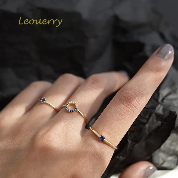 Leouerry, 925 пробы, серебряное, геометрическое, голубое, циркон, крошечное, Открытое кольцо, тонкое, на палец, кольцо для женщин, элегантное, свадебное ювелирное изделие