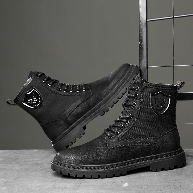 Мужские ботинки зимние дышащие однотонные высококачественные рабочие ботинки в британском стиле мужская обувь с высоким берцем на толстой нескользящей подошве