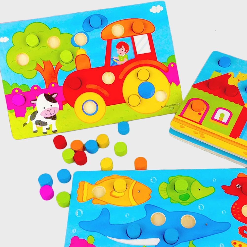 Мультяшные деревянные головоломки доска Tangram Цвет обучения Развивающие детские игрушки новинка