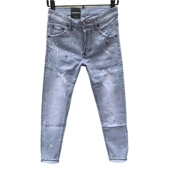 

jeans dsq four season strong water wash hole paint dot hip hop casual fit elastic model D2d2 fashion men's pants