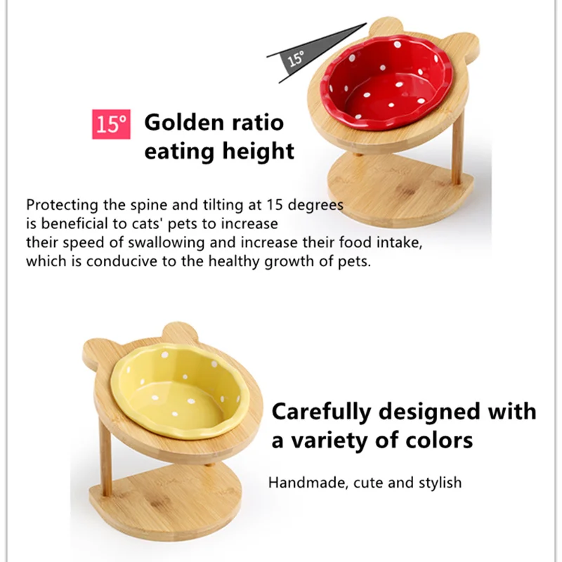 Новая высококачественная миска для домашних животных, Бамбуковая полка, керамические миски для кормления и питья для собак и кошек, питатель для домашних животных, милые принадлежности для домашних животных