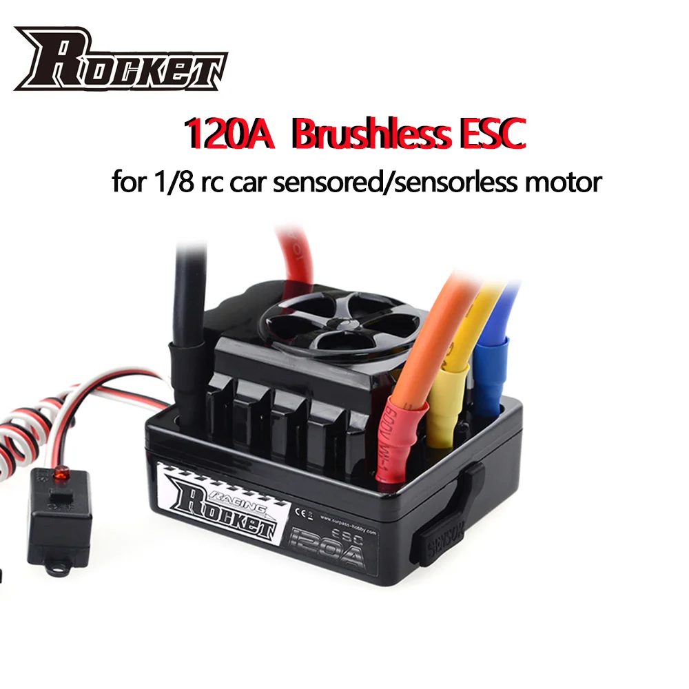 US $59.84 Rocket 120A Beast Brushless Motor Sensored Sensorless ESC Electric Speed Controller 6V 84V 3A BEC for 18 RC Monster Buggy