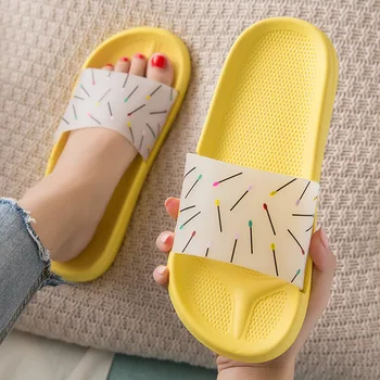 

Indoor Home Women Slippers Summer House Bathroom Shower Non Slip Thick Bottom Slides Matches Print Ladies Shoes Men Couple House