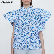 CHBBLF women casual print blouse short sleeve turn down collar female casual tops retro chic blusas mujer BGB2051