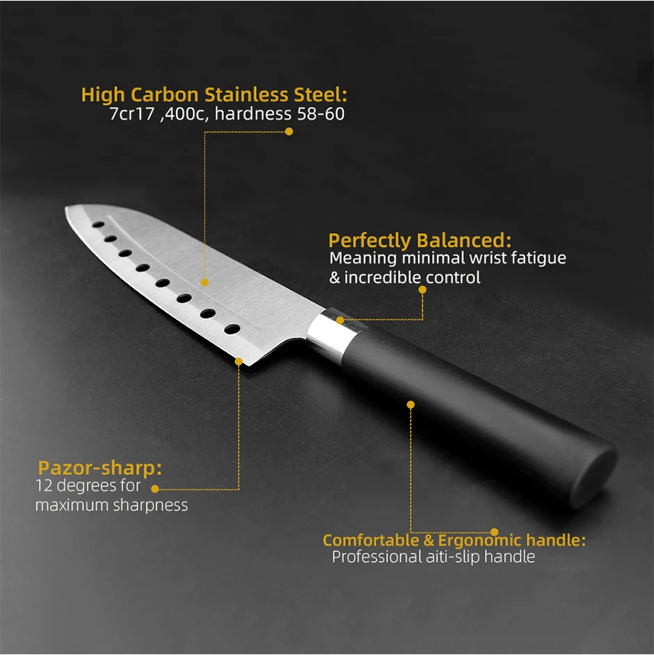 faca com protetor de dedo, aço inoxidável, faca de escultura, Santoku