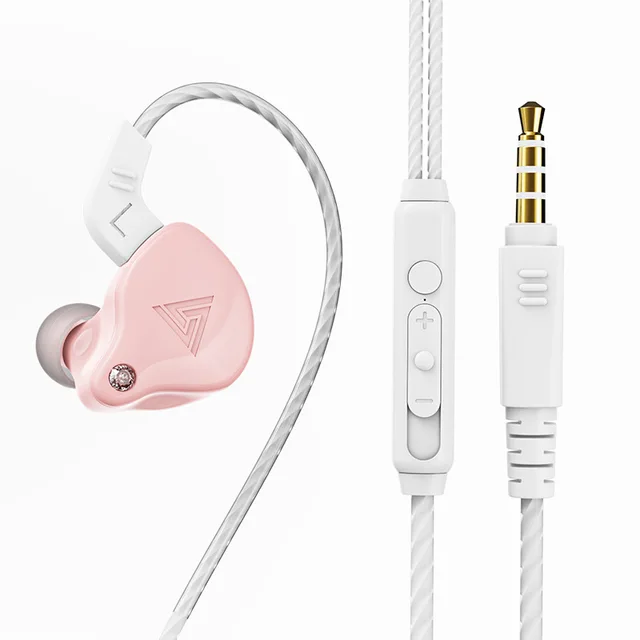QKZ AK6 3.5mm Wired Headphones Copper Driver Stereo HiFi Earphone Bass Earbuds Music Running Sport Headsets Games Earphones Pink