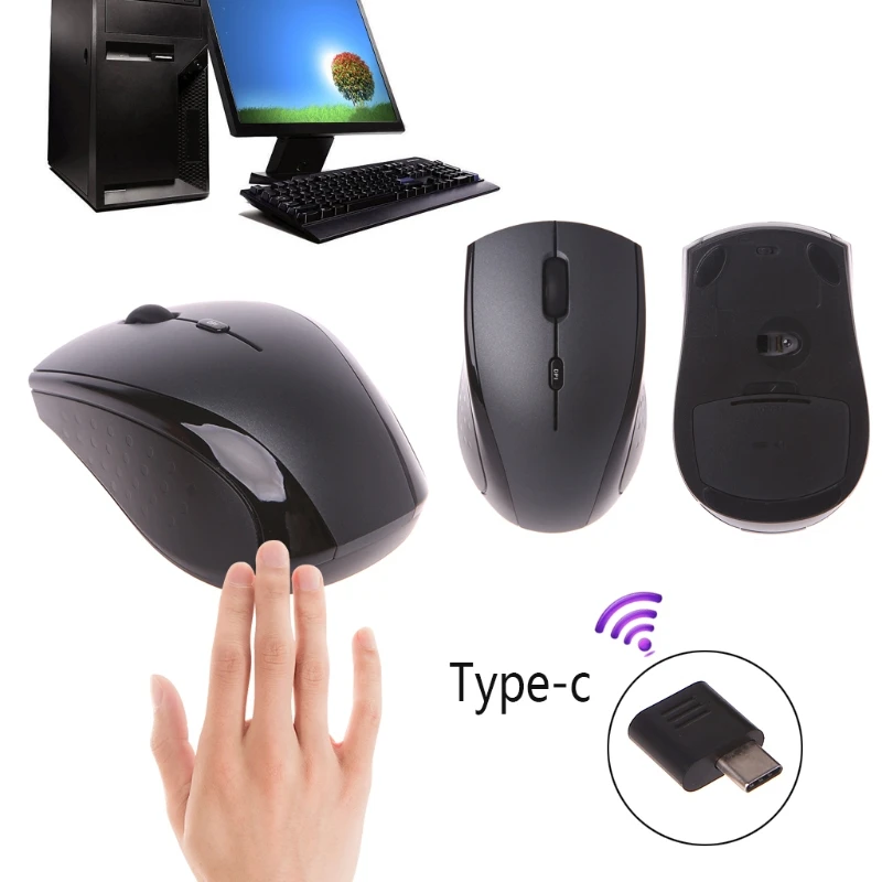 

USB Type C 2.4G Wireless Mouse Ergonomic 800/ 1200/ 1600 DPI For Macbook Pro R2JB