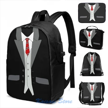

Funny Graphic print Black Suit Red Tie and Vest USB Charge Backpack men School bags Women bag Travel laptop bag