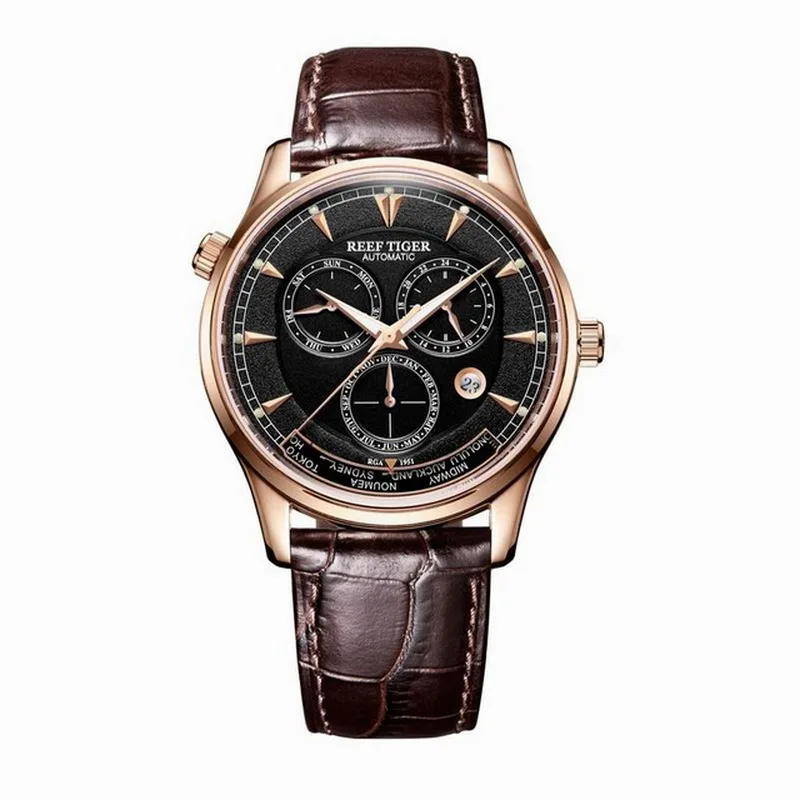 automatic watch p2 Мужские часы, мужские наручные часы Риф Тигр Роскошные водонепроницаемые автоматические механические наручные часы relogio masculino кожаный ремешок RGA1951 - Цвет: automatic watch p2