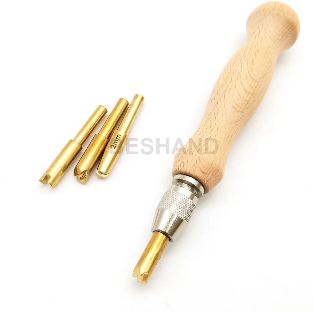 Leather Craft Edge Tools Creaser Scoring Head Wood handle Brass Tips for Leather Handmade Stitching Groover Decorative line DIY