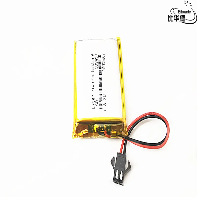 SM 2,54 мм 2Pin литиевая батарея 3,7 V, 2000mAH 103450 полимерный литий-ионный/литий-ионный аккумулятор для планшетных ПК банк, gps, mp3, mp4