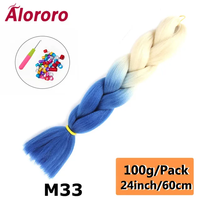 Alororo Synthetic Kanekalon Hair 24 Inch Ombre Extensions Hair for Braids Afro Blue Pink Purple Crochet Braiding Hair Wholesale 24inches-M33