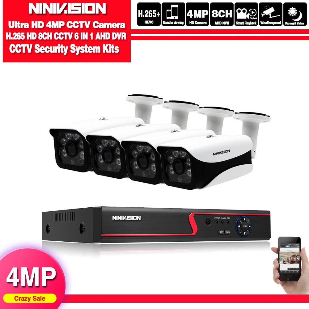 Домашний 8 канальный AHD 1080P 5M N HVR DVR NVR система камер безопасности 4*4 Мп HD наружная