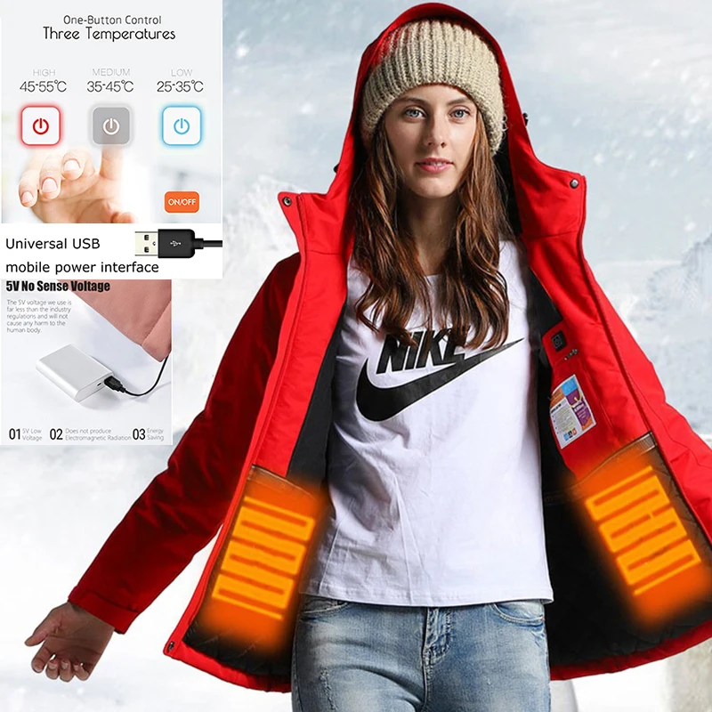 Ski Jacket Men Women Winter Warm Smart USB Heating Jacket Outdoor Waterproof Windbreaker Camping Climbing Trekking Hiking Jacket