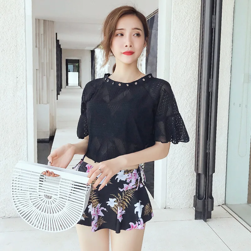 

2019 New Style WOMEN'S Seperated Swimwear Three-piece Set High-waisted Printed Small Short Skirt Swimsuit Casual Holiday Bathing
