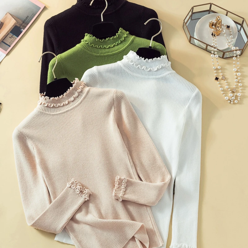 

Turtle Neck Women Pullover Tops Women 2020 Autumn Undershirt O-Neck T Shirts For Women Tight Elastic Knitwear Women Pullover