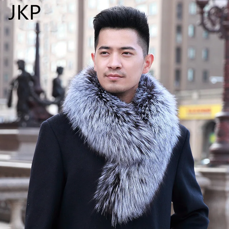 

JKP Winter 2019 Real Fox Fur Scarf for Men Designer Warm Collar Natural Fur Shawls and Wraps High Quality Genuine Fur Scarves