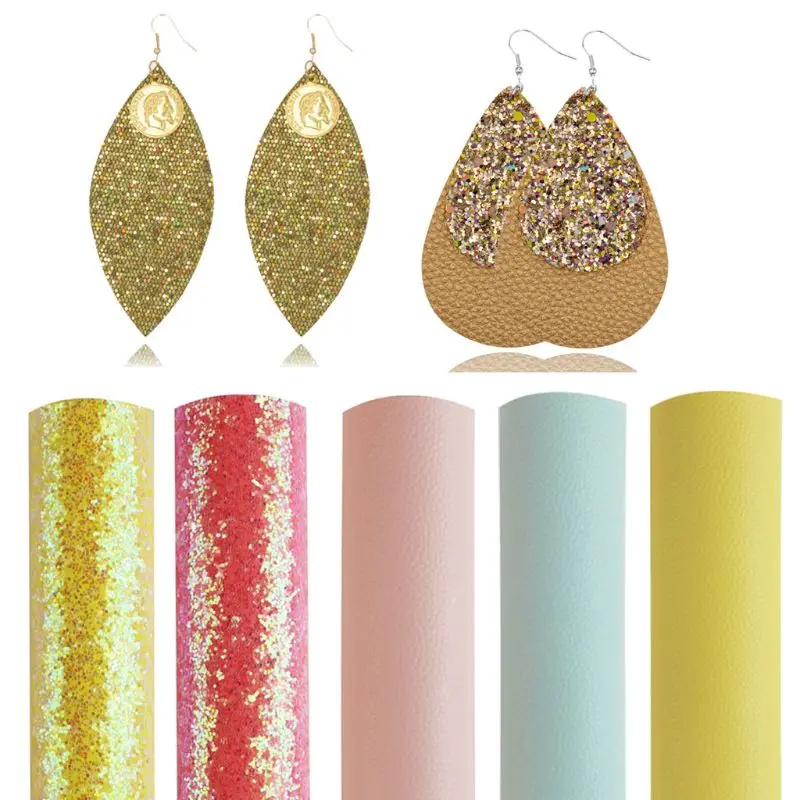 

5Pcs Shiny Glitter Faux Leather Sheets Matte PU Faux Leather Earrings Hair Bows Clips DIY Crafts Wedding Sewing Making