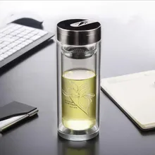 320 мл Прозрачный двусторонний стеклянный стакан с чайным фильтром, стеклянная бутылка для воды с подарочной упаковкой