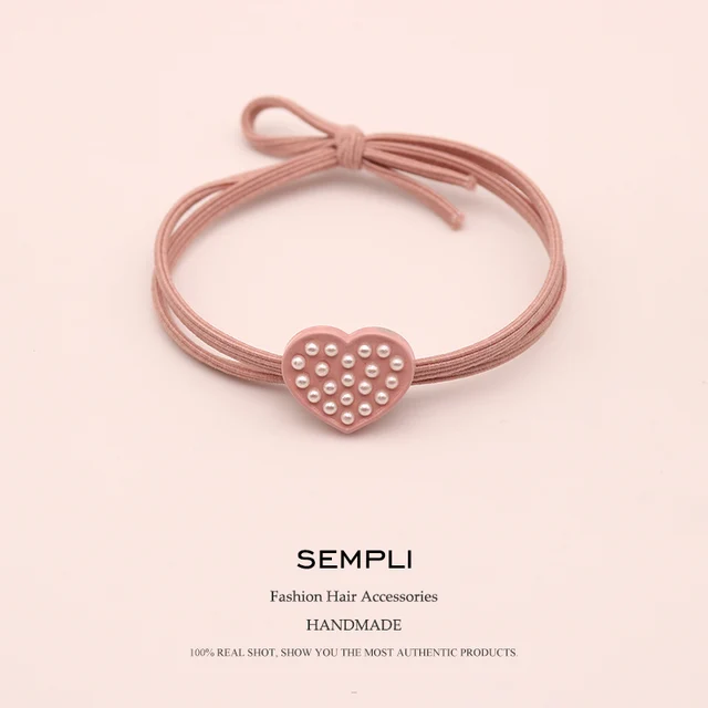 Sempli Pink Color Solid Elastic Hair Bands Love Dog Headband Women Animal Rubber Band Lady Letters Hair Accessories Scrunchie Pear Love