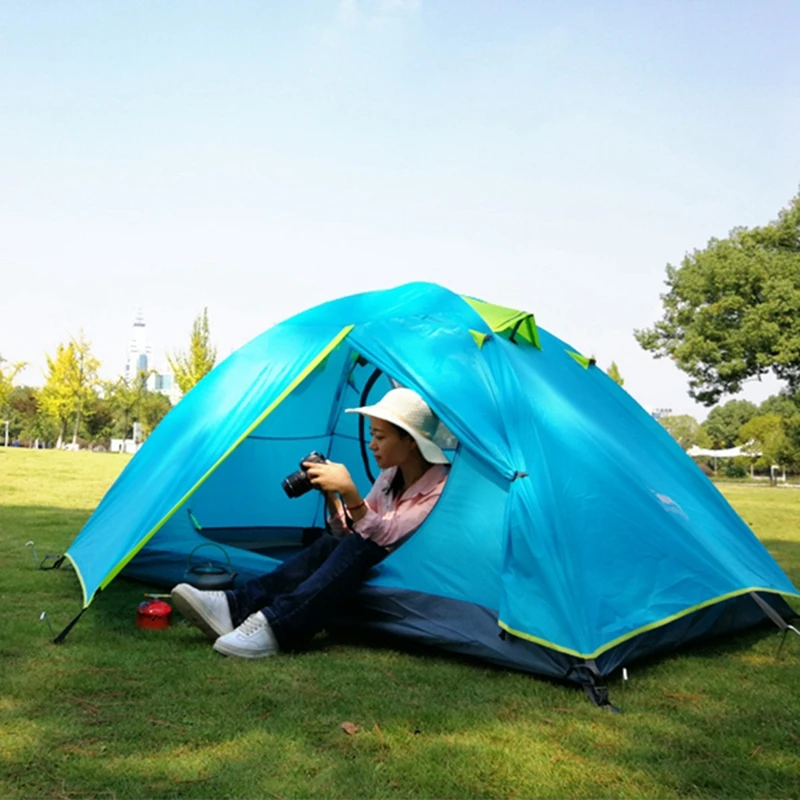 Camping Tent 2-3 People Camping Tent Aluminum Poles Outdoor Travel Double Layer Waterproof Windproof Lightweight