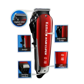 

Kemei Professional Barber Hair Clipper Electric Cordless Hair Beard Trimmer LED Hair Cutter Carbon Steel Blade Haircut Machine