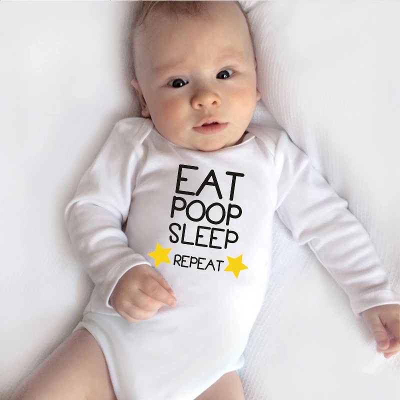 Забавный боди для новорожденных с принтом «Eat Poop Sleep Repeat»; хлопковый боди с длинными рукавами для маленьких мальчиков и девочек; ползунок комбинезон; одежда