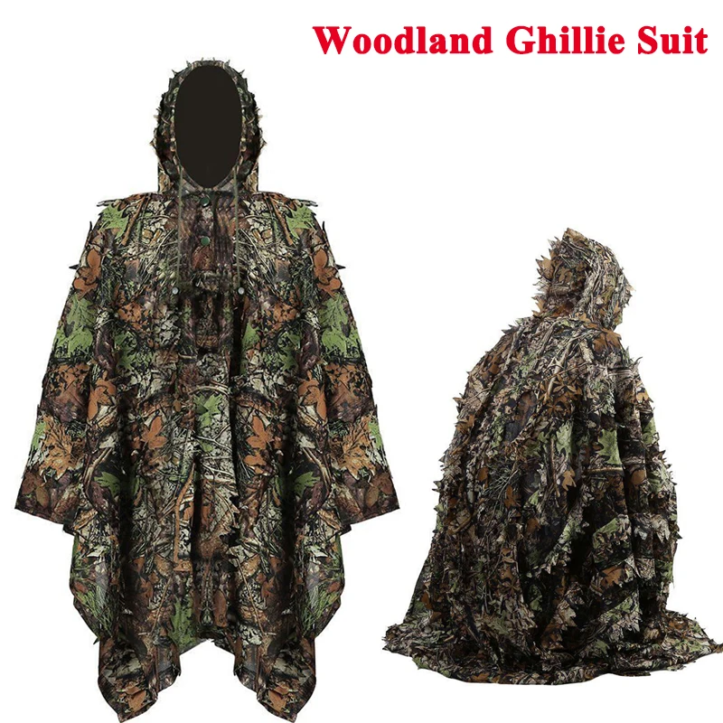 

3D Woodland Leaves Cloak Tactical Clothes Outdoor Camouflage Airsoft Hunting Ghillie Suits Hunting Blind Uniform